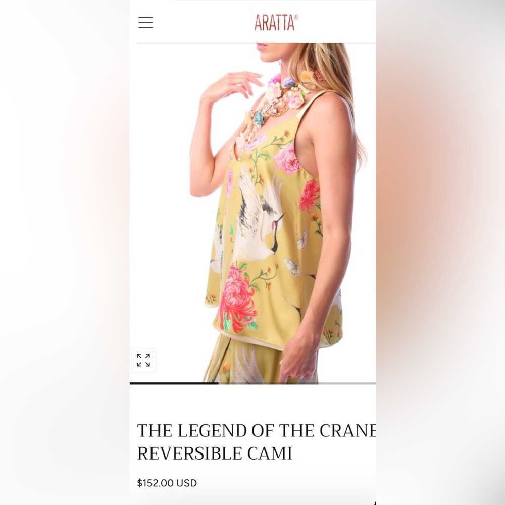 Aratta THE LEGEND OF THE CRANE Yellow Reversible Camisole NEW - Picture 10 of 10